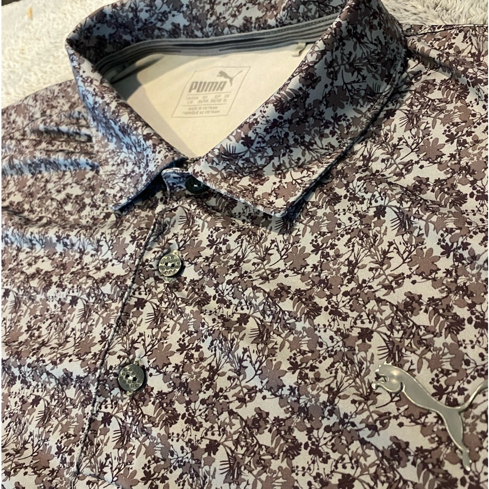 Puma Men's Floral Polo Shirt - Brown and White
